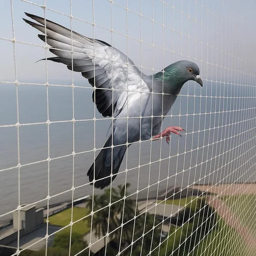 Anti-pigeon bird net fixed on a balcony